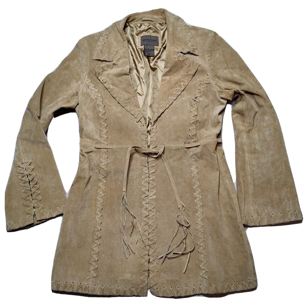 BRANDON THOMAS Women Medium Tan Leather Western Style‎ Long Sleeve Lined Jacket